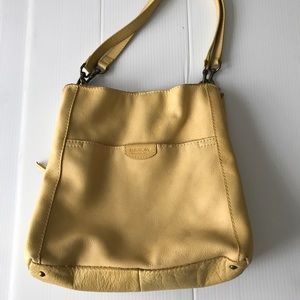 American Leather Co Austin Shoulder Bag Triple Entry Bucket Soft Butter Yellow.